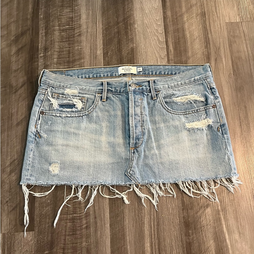Abercrombie & Fitch Light Blue Distressed Denim Mini Skirt
